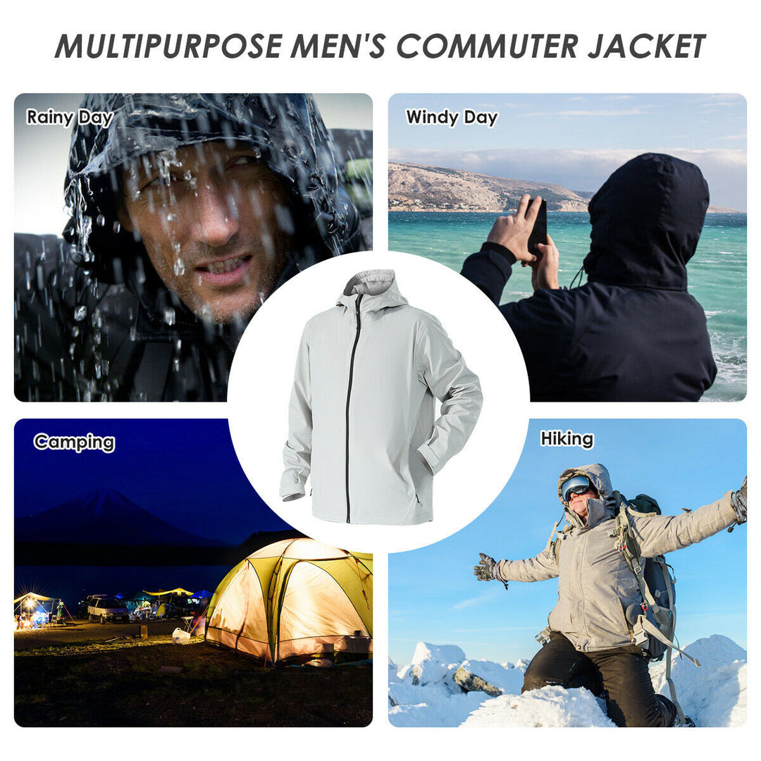 Goplus Mens Waterproof Rain Jacket Windproof Hooded Raincoat Shell with Cuff Grey Image 3