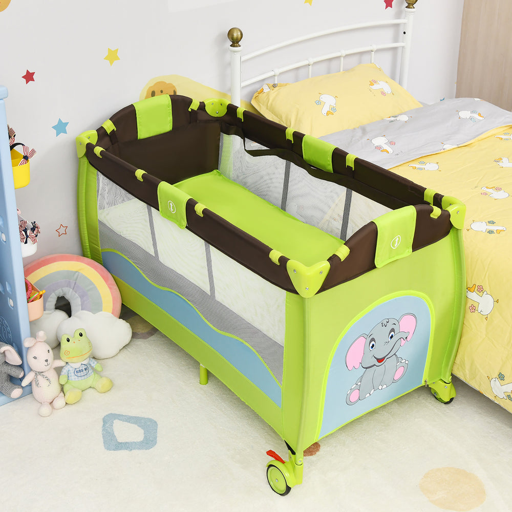 Green Baby Crib Playpen Playard Pack Travel Infant Bassinet Bed Foldable Image 2