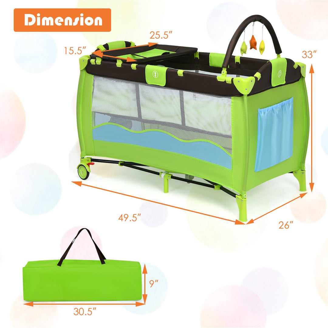 Green Baby Crib Playpen Playard Pack Travel Infant Bassinet Bed Foldable Image 3