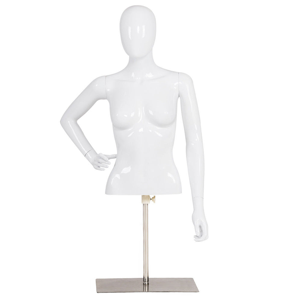 Female Mannequin Realistic Torso Half Body Head Turn Dress Form Display w/Base Image 2