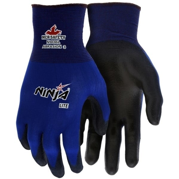 MCR Safety Ninja Lite Work Gloves Black Blue PU Coated Nylon Size N9696 Image 1