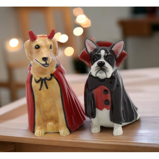 Ceramic Devil Dracula Dog Salt and Pepper Shakers Halloween Gift Image 2