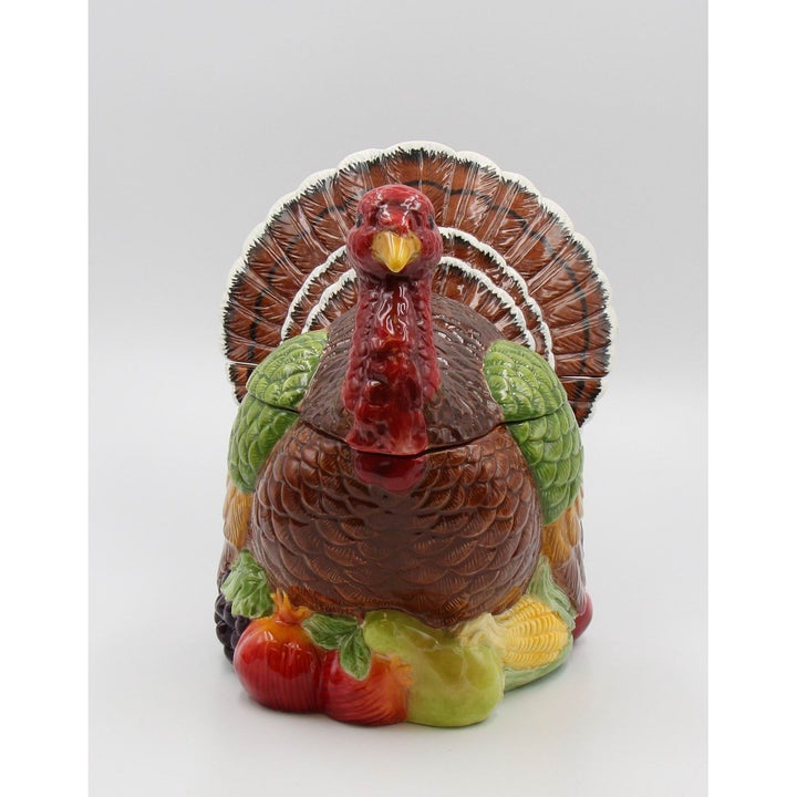 Ceramic Turkey Cookie Jar 10.5" Hand Painted Fall Thanksgiving Gift Image 4