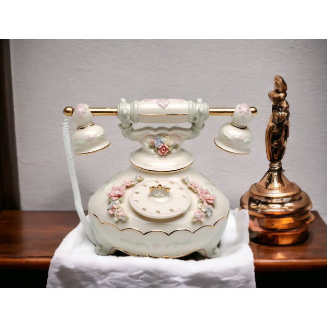 Ceramic Telephone Music Box 6.25" Vintage  or Her Image 1