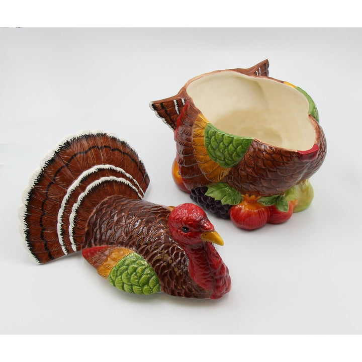 Ceramic Turkey Cookie Jar 10.5" Hand Painted Fall Thanksgiving Gift Image 7