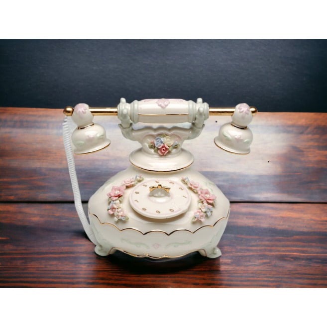 Ceramic Telephone Music Box 6.25" Vintage  or Her Image 2