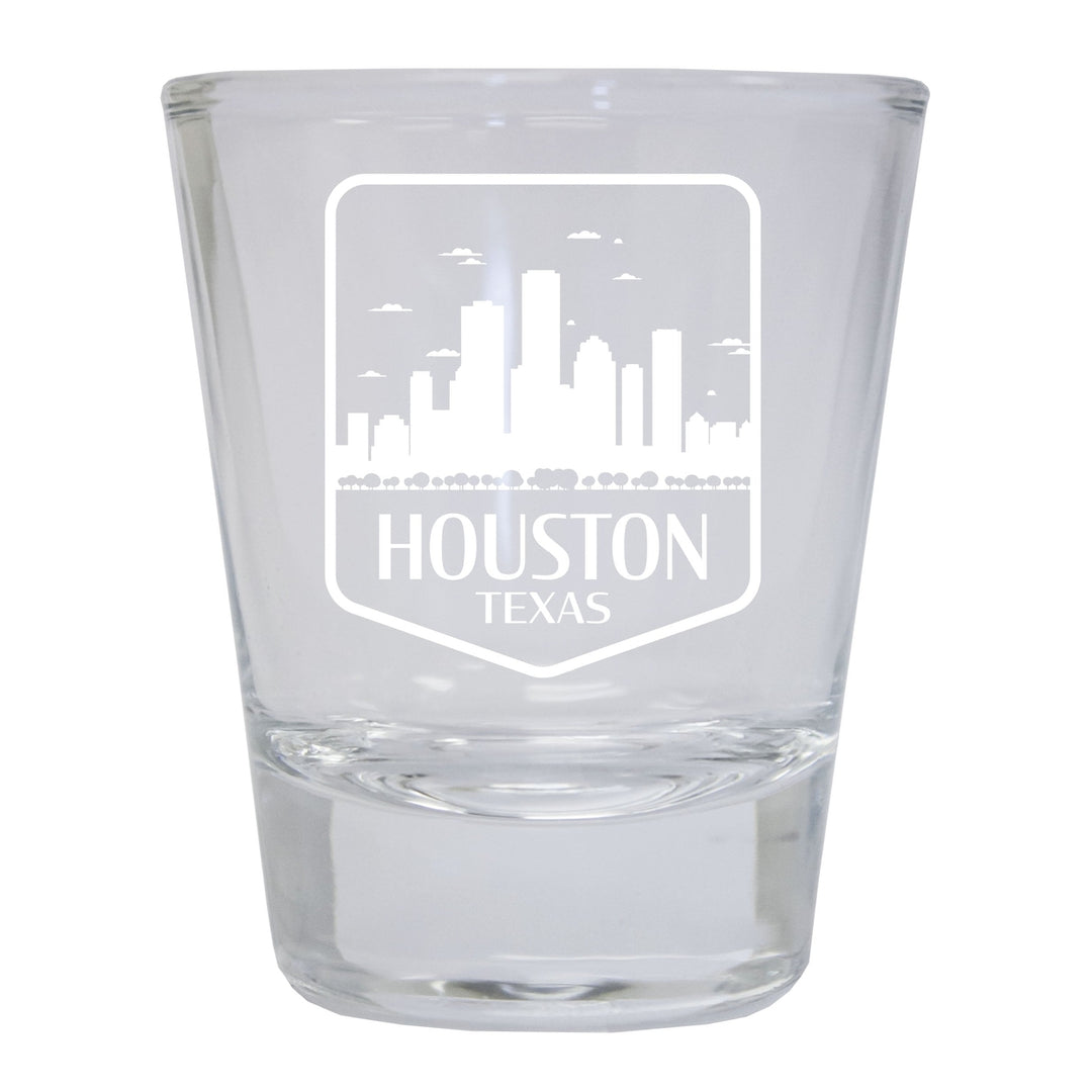 Houston Texas Souvenir 1.5 Ounce Engraved Shot Glass Round Image 1