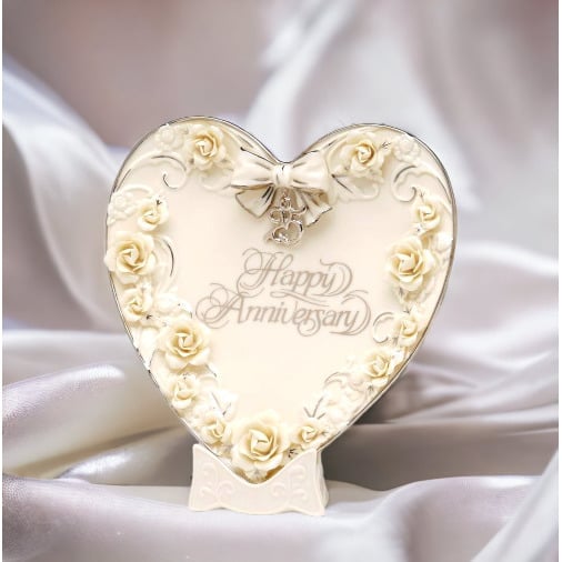 Ceramic Rose Heart Plate and Stand 25th Anniversary Gift 9x9 inches Image 1