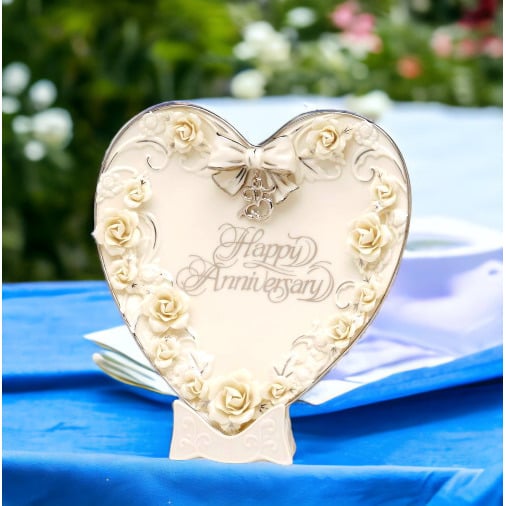 Ceramic Rose Heart Plate and Stand 25th Anniversary Gift 9x9 inches Image 2