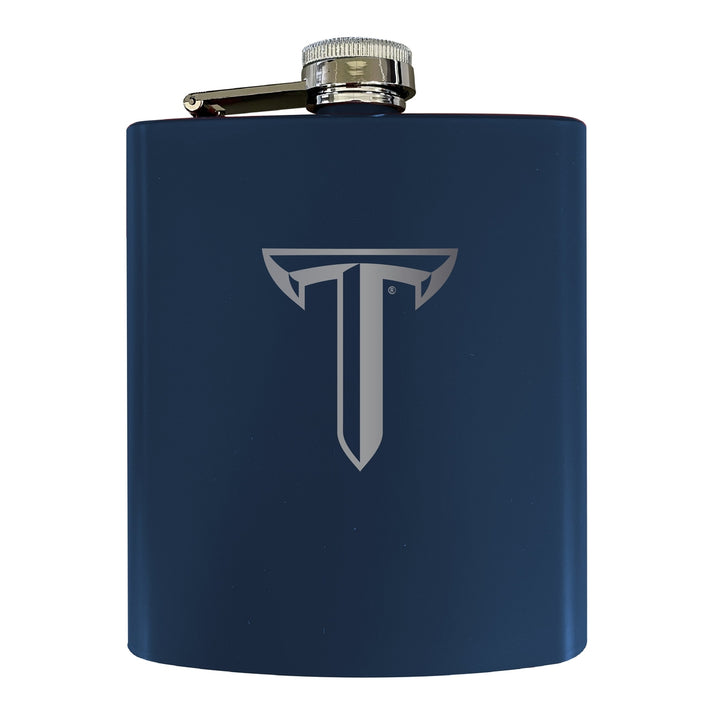 Troy University Stainless Steel Etched Flask 7 oz - Officially Licensed Choose Your Color Matte Finish Image 2