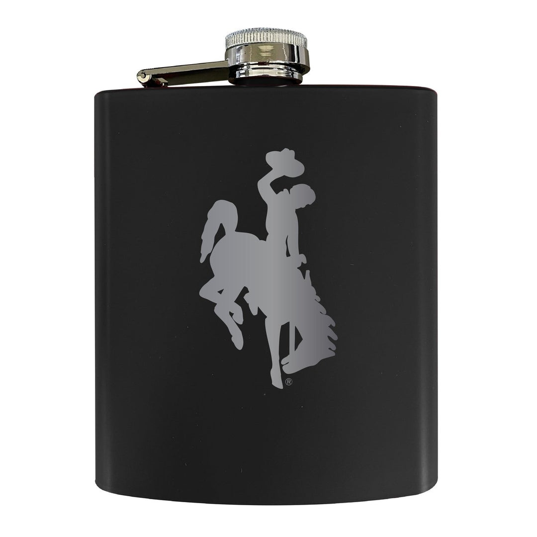 University of Wyoming Stainless Steel Etched Flask 7 oz - Officially Licensed Choose Your Color Matte Finish Image 1