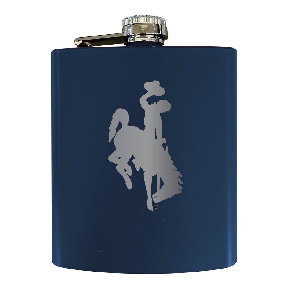 University of Wyoming Stainless Steel Etched Flask 7 oz - Officially Licensed Choose Your Color Matte Finish Image 2