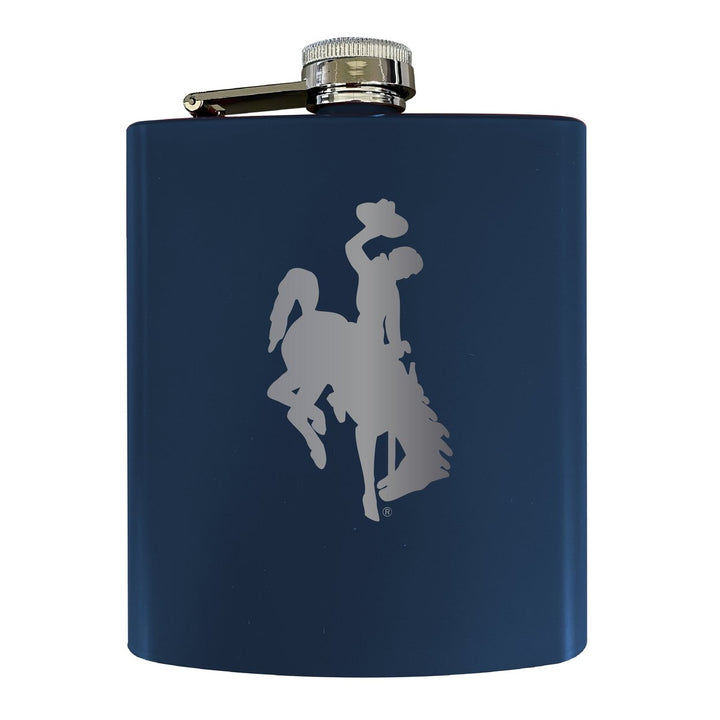 University of Wyoming Stainless Steel Etched Flask 7 oz - Officially Licensed Choose Your Color Matte Finish Image 1