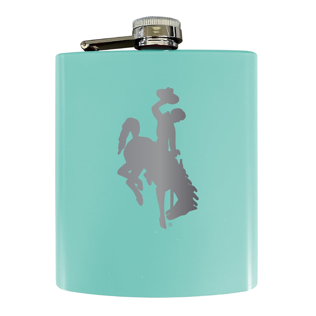 University of Wyoming Stainless Steel Etched Flask 7 oz - Officially Licensed Choose Your Color Matte Finish Image 4