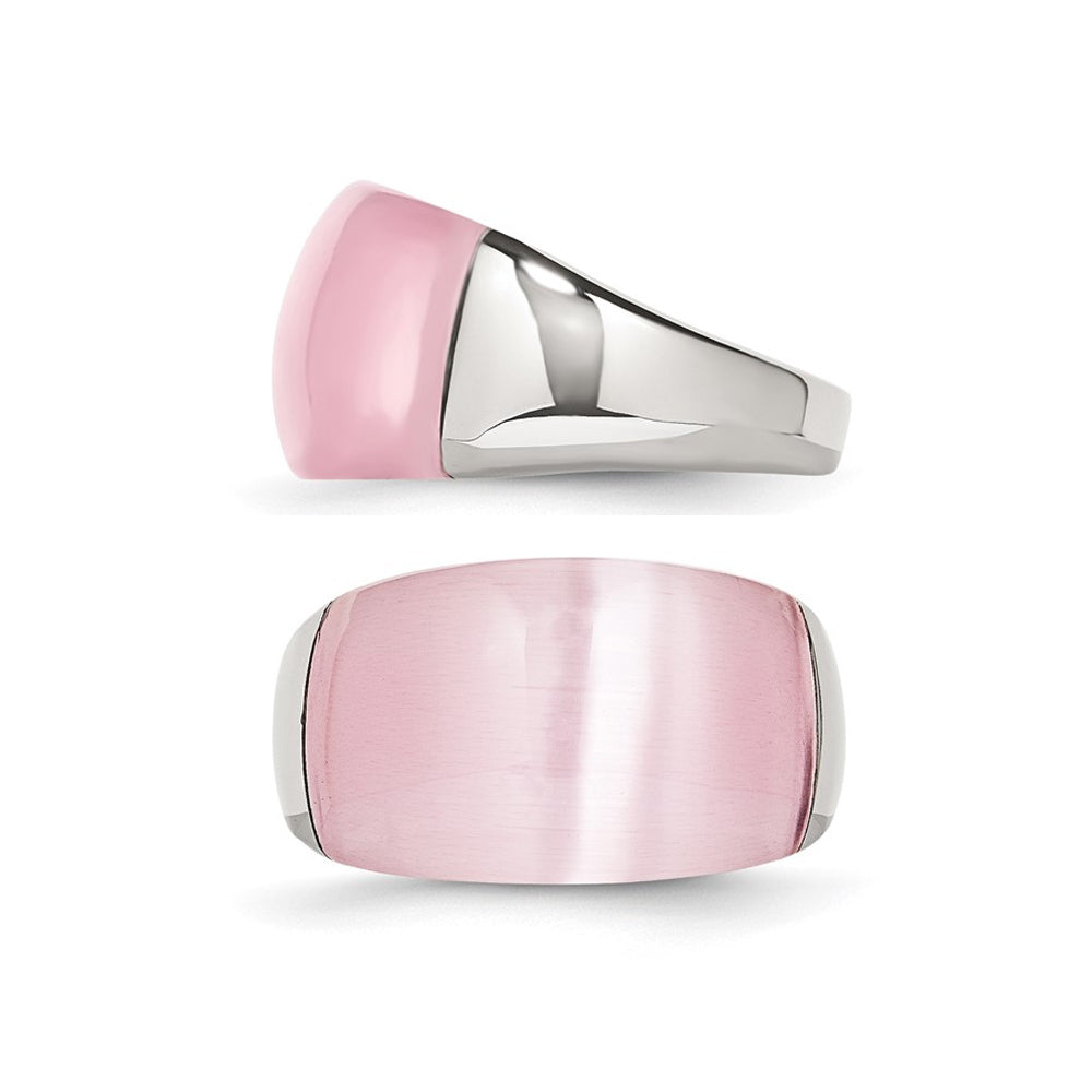 Stainless Steel Brushed Pink Cats Eye Ring Image 3
