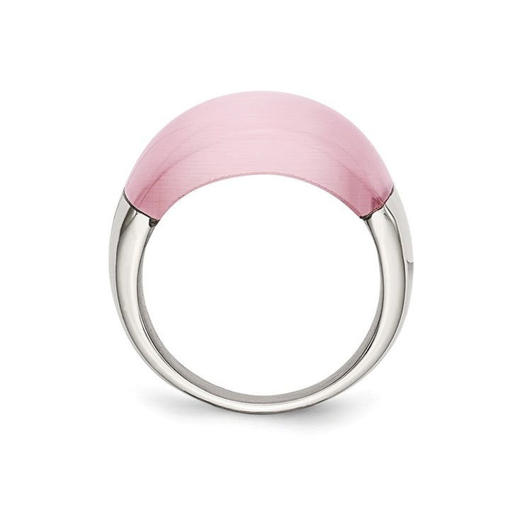 Stainless Steel Brushed Pink Cats Eye Ring Image 4
