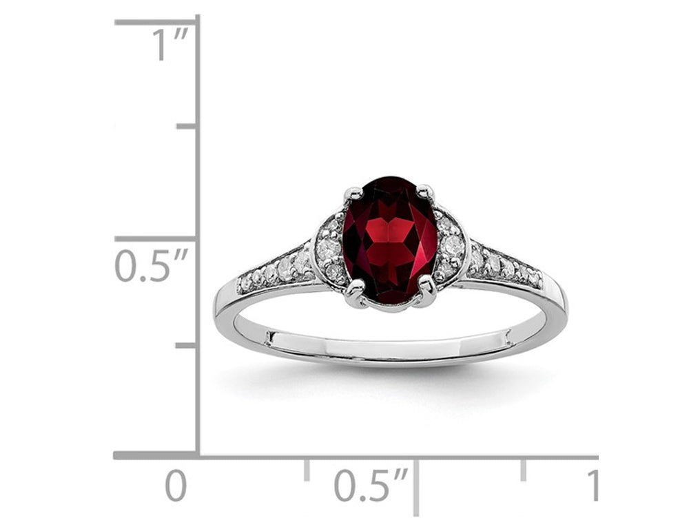 9/10 Carat (ctw) Oval-Cut Red Garnet Ring in Sterling Silver with Diamonds Image 3