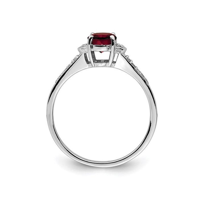 9/10 Carat (ctw) Oval-Cut Red Garnet Ring in Sterling Silver with Diamonds Image 4