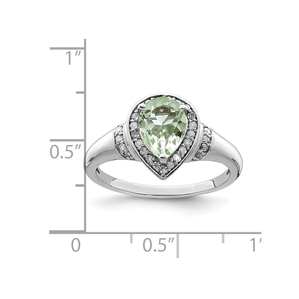 1.00 Carat (ctw) Pear-Cut Green Quartz Ring in Sterling Silver with Diamonds Image 2