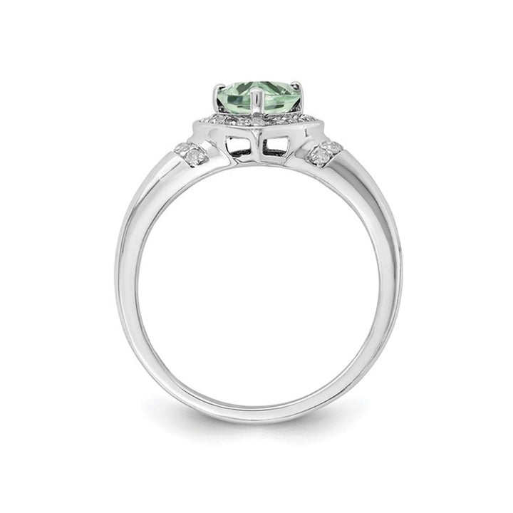 1.00 Carat (ctw) Pear-Cut Green Quartz Ring in Sterling Silver with Diamonds Image 3