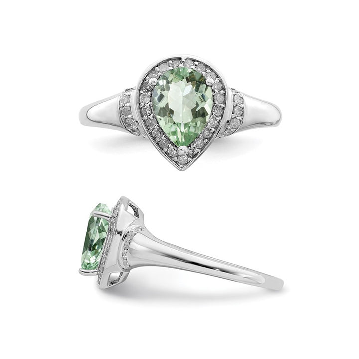 1.00 Carat (ctw) Pear-Cut Green Quartz Ring in Sterling Silver with Diamonds Image 4