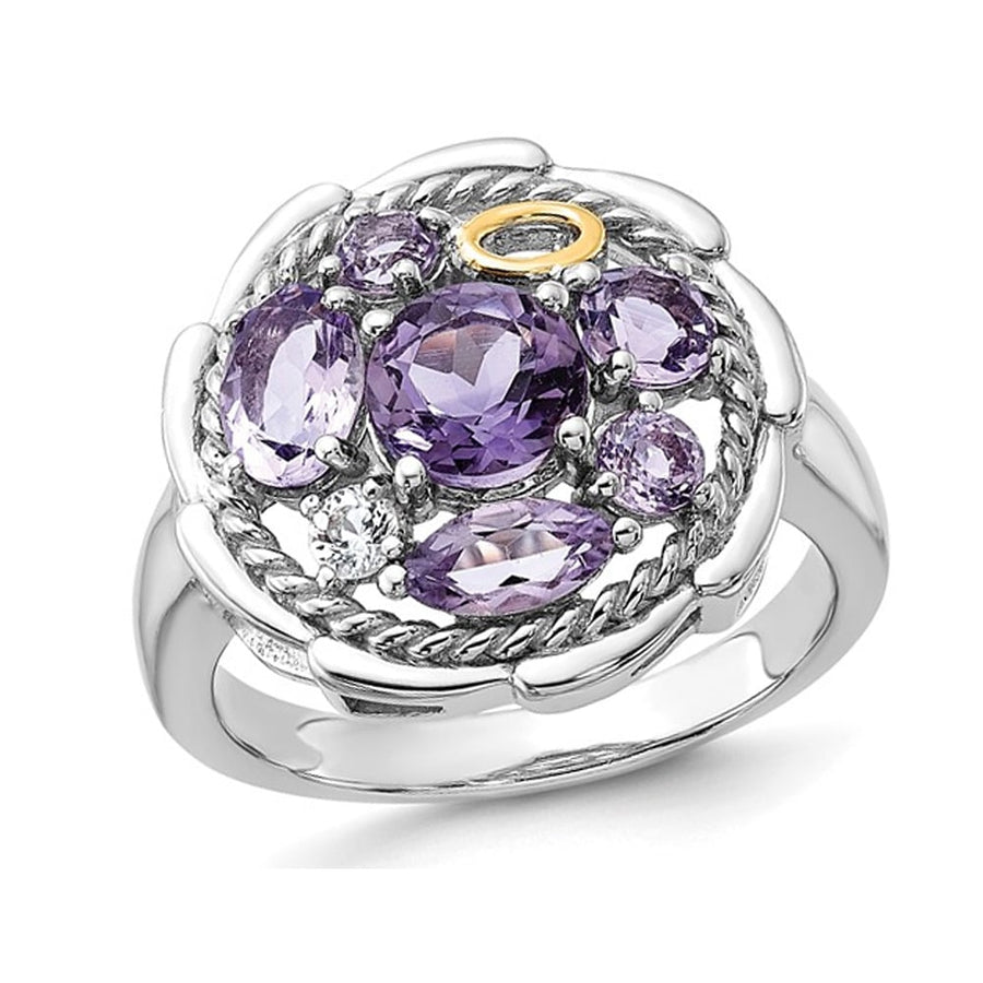 1.84 Carat (ctw) Amethyst and Pink Quartz Ring in Sterling Silver Image 1