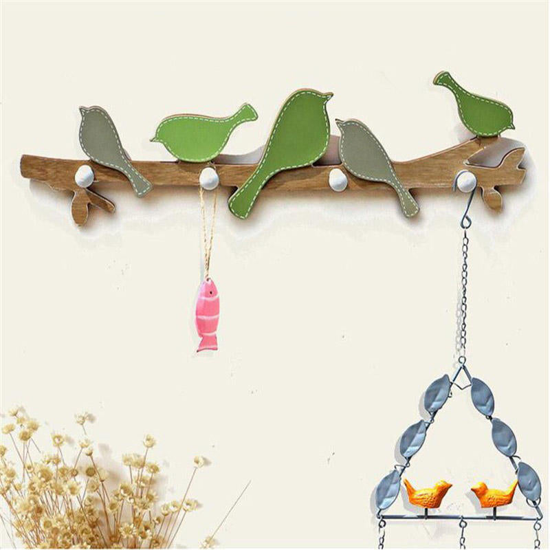 1PC European Retro Style Hanger Organizer DIY Simple Green Bird Wooden Tool Hook Image 1