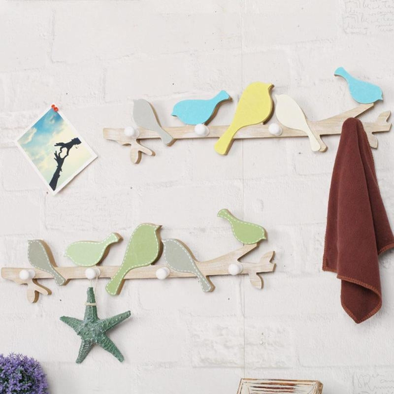 1PC European Retro Style Hanger Organizer DIY Simple Green Bird Wooden Tool Hook Image 2