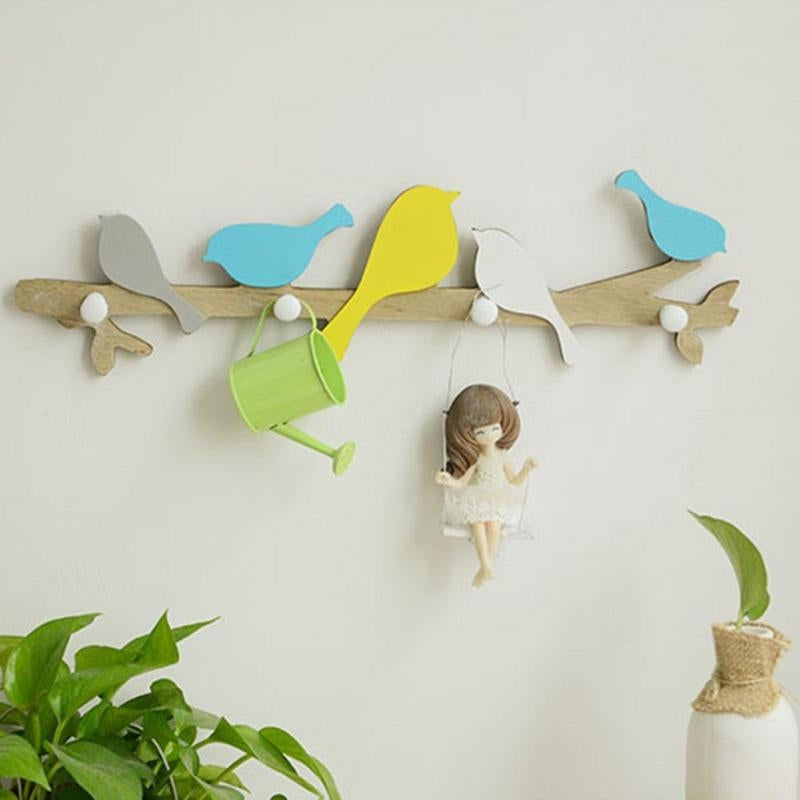 1PC European Retro Style Hanger Organizer DIY Simple Green Bird Wooden Tool Hook Image 3