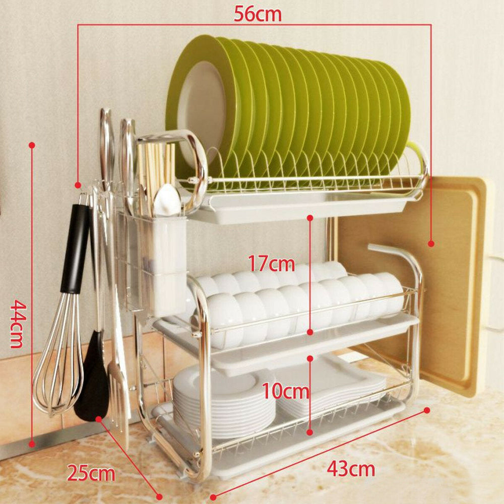 3 Tiers Kitchen Storage Dish Drainer Rack Cutlery Drying Holder Drainer Tray Image 2