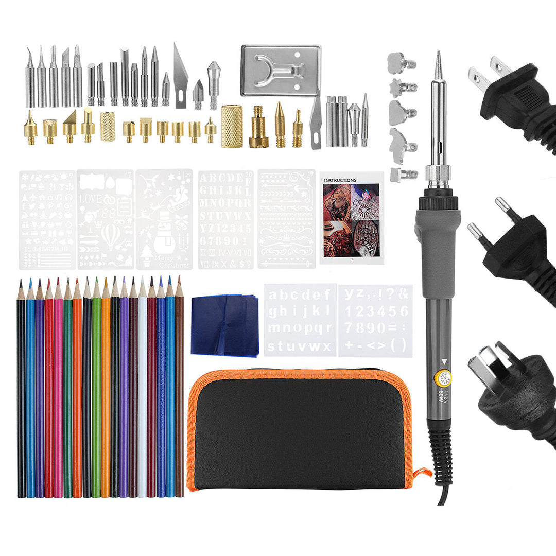 71pc,Set Wood Burning Pen Tool Soldering Stencil Iron Craft Pyrography Kit 60W Image 1