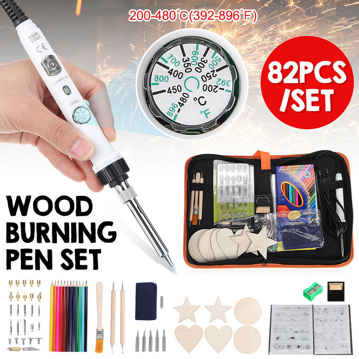 82Pcs Electric Soldering Iron DIY Wood Burning Pen Carft Pyrography Tools Kit Image 10