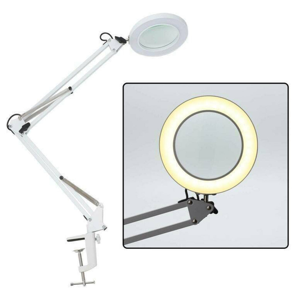 AU Large Lens ed Lamp Desk Magnifier 5x Magnifying Glass wClamp LED Image 6