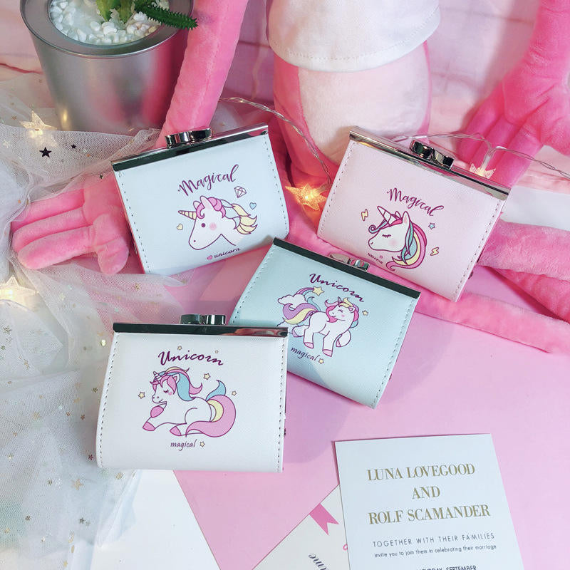 Cartoon Unicorn PU Change Card Pack Female Cute Buckle Wallet Card Bag DTTT Image 3