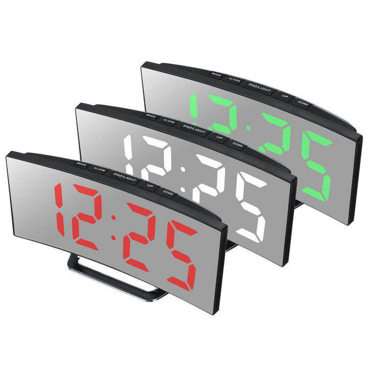 Curved LED Digital Alarm Clock Mirror Table Display Temperature Snooze USB Room Image 1