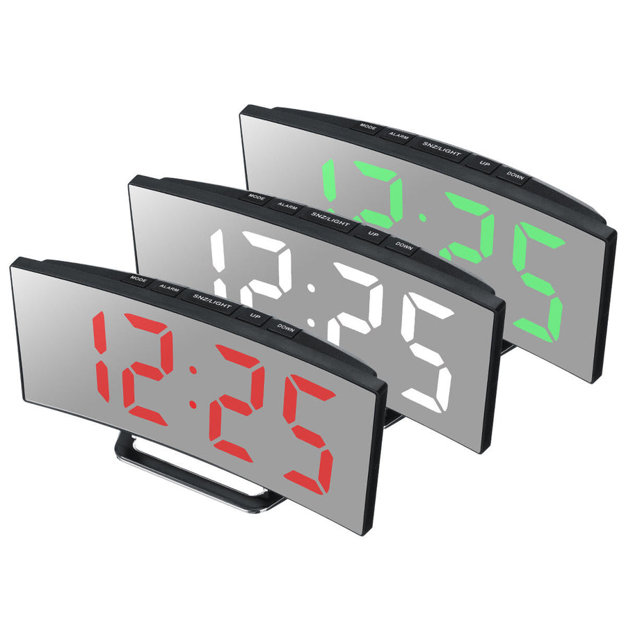 Curved LED Digital Alarm Clock Mirror Table Display Temperature Snooze USB Room Image 1