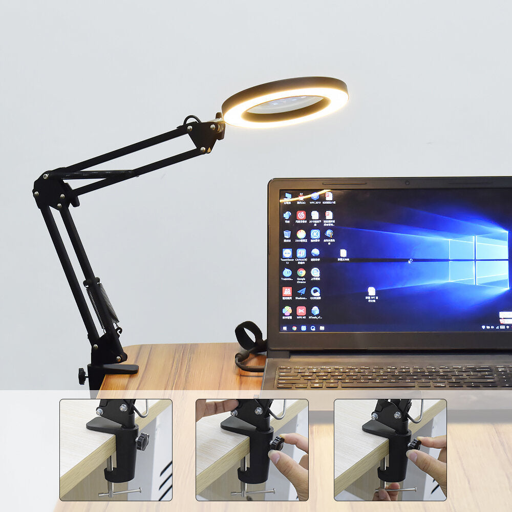 Flexible Desk Large 33cm+33cm 5X USB LED Magnifying Glass 3 Colors Illuminated Magnifier Lamp Loupe Image 6