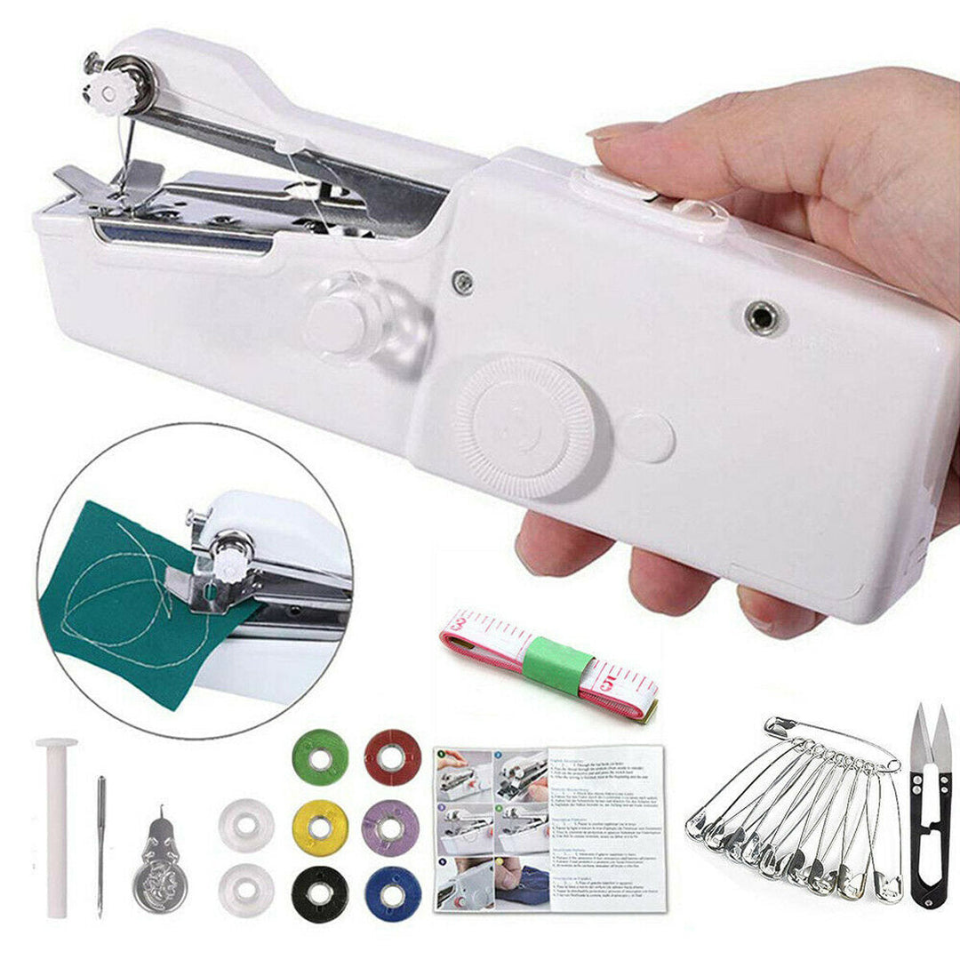 Mini Portable Sewing Machine Handheld Cordless Quick Clothes Stitch For Home Travel Image 2