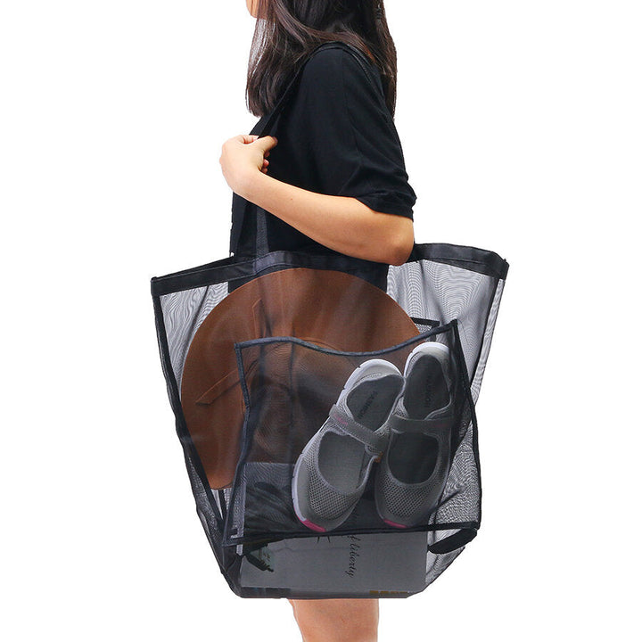 Mesh Beach Bag Toy Tote Bag Market Grocery and Picnic Tote with Oversized Pockets Bag Image 3