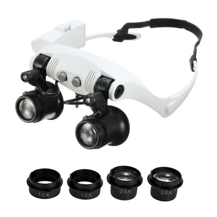 Portable Head Wearing Magnifying Glass 10X 15X 20X 25X LED Double Eye Repair Magnifier Loupe Image 1