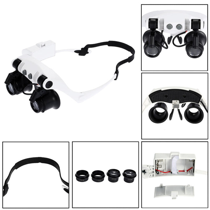 Portable Head Wearing Magnifying Glass 10X 15X 20X 25X LED Double Eye Repair Magnifier Loupe Image 6
