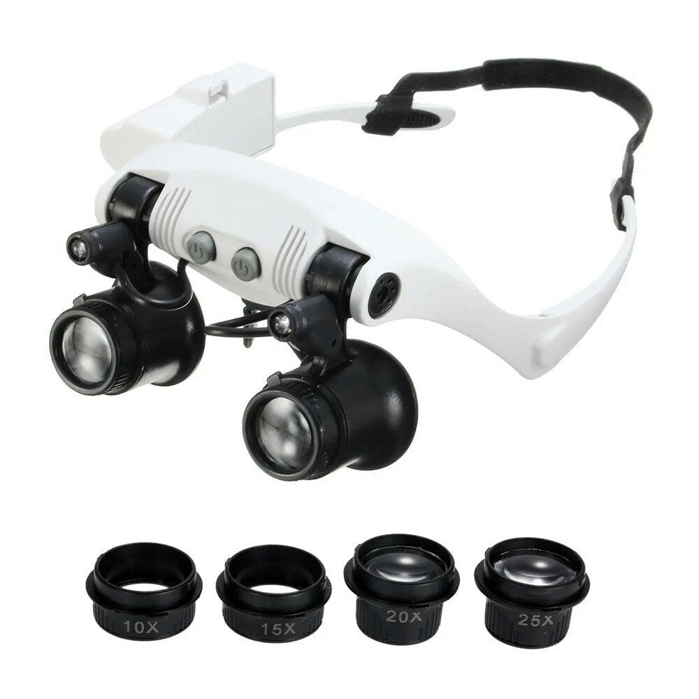 Portable Head Wearing Magnifying Glass 10X 15X 20X 25X LED Double Eye Repair Magnifier Loupe Image 10