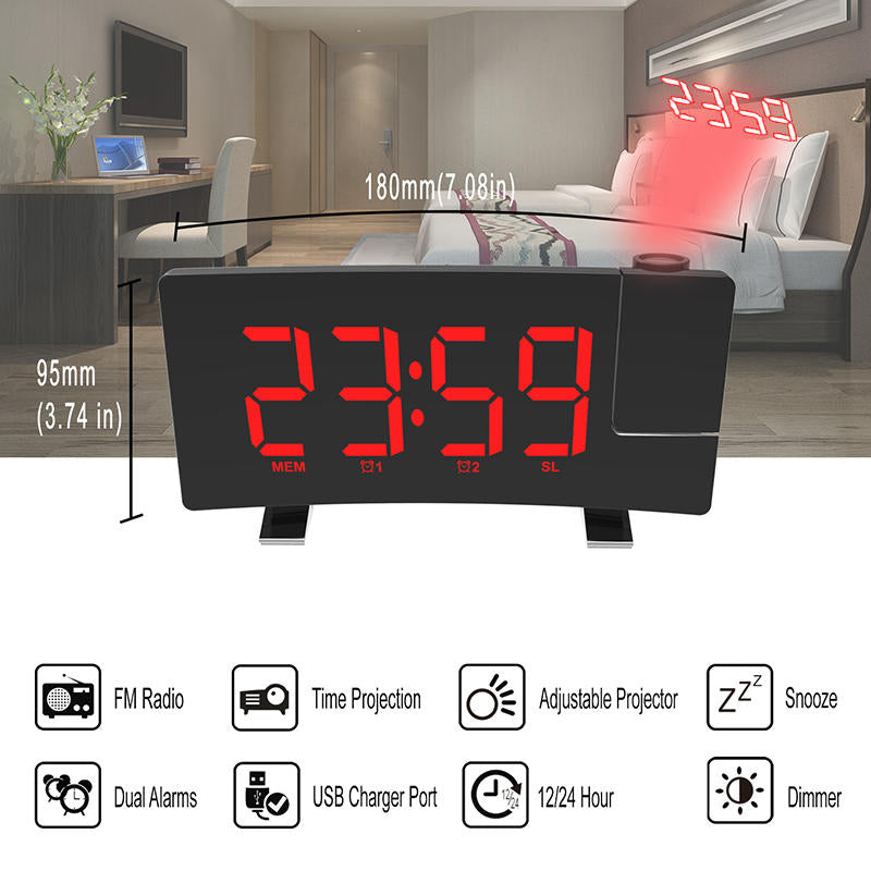 Wake-up Light Digital Projection Alarm Clock Loud LED FM Radio Snooze Sleep Image 2