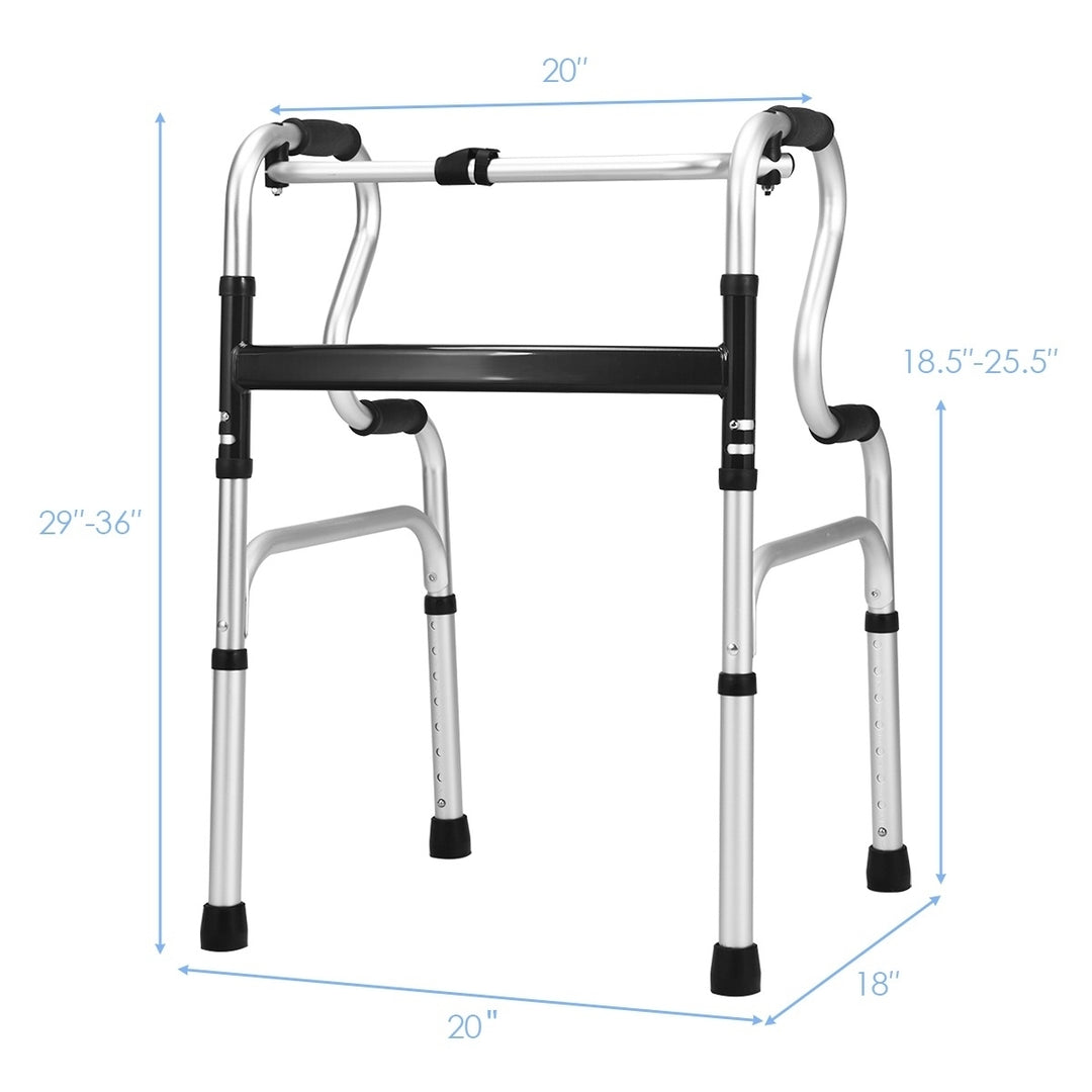 One-button Folding Walker Aluminum Walking Frame w/ Adjustable Height Image 4