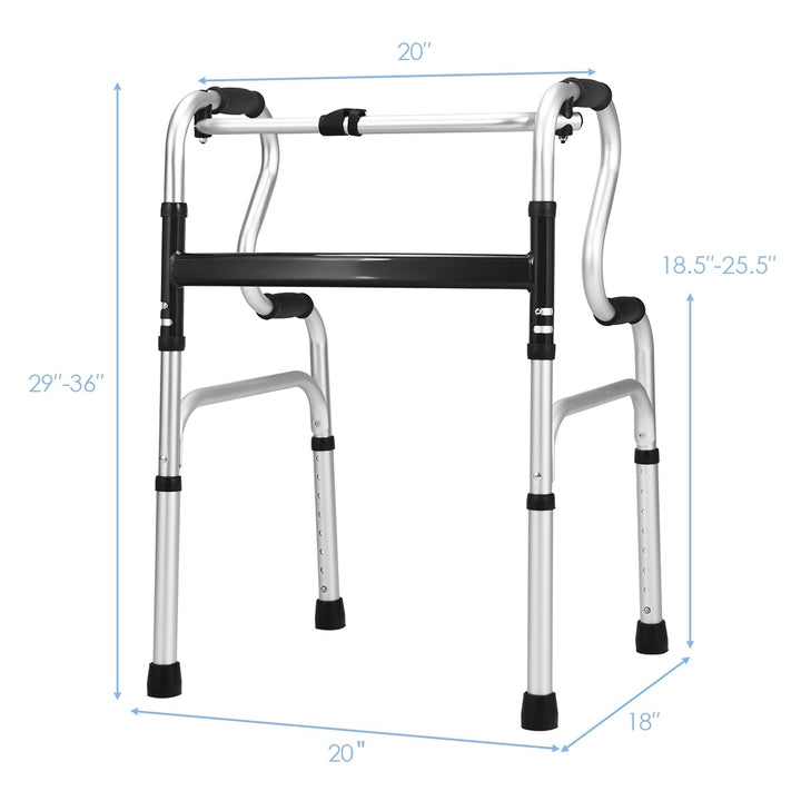 One-button Folding Walker Aluminum Walking Frame w/ Adjustable Height Image 4