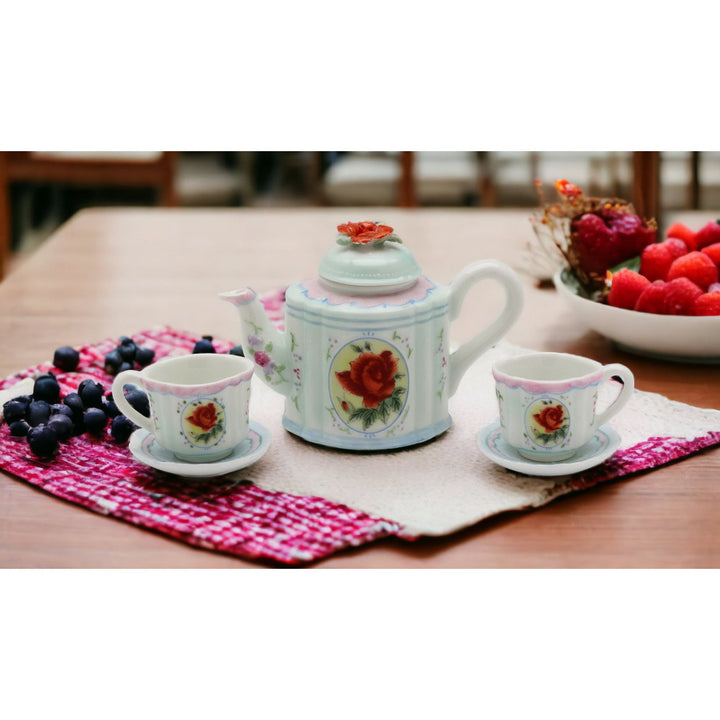 Ceramic Red Rose Mini Tea Set 5 Piece  Mom Friend Image 1