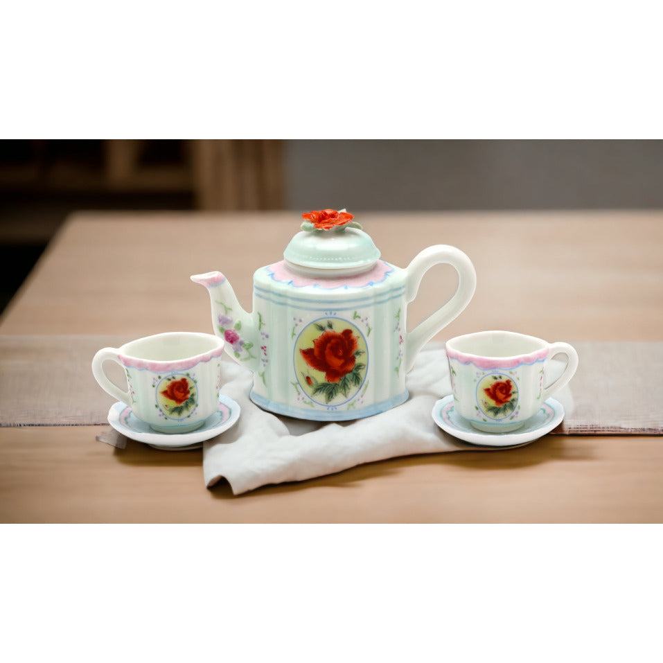 Ceramic Red Rose Mini Tea Set 5 Piece  Mom Friend Image 2