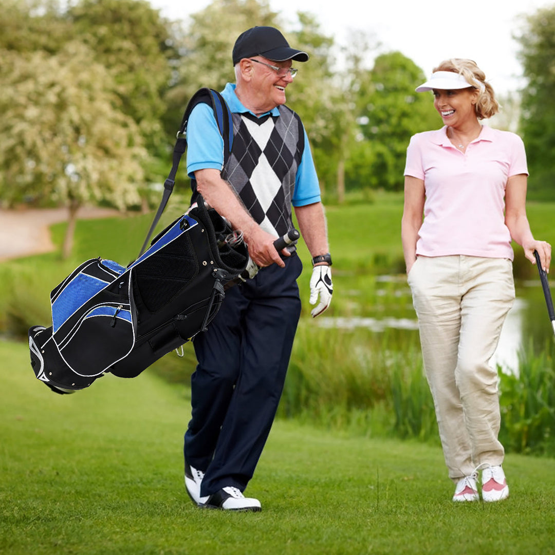 Golf Stand Cart Bag Club w/6 Way Divider Carry Organizer Pockets Storage Blue Image 2