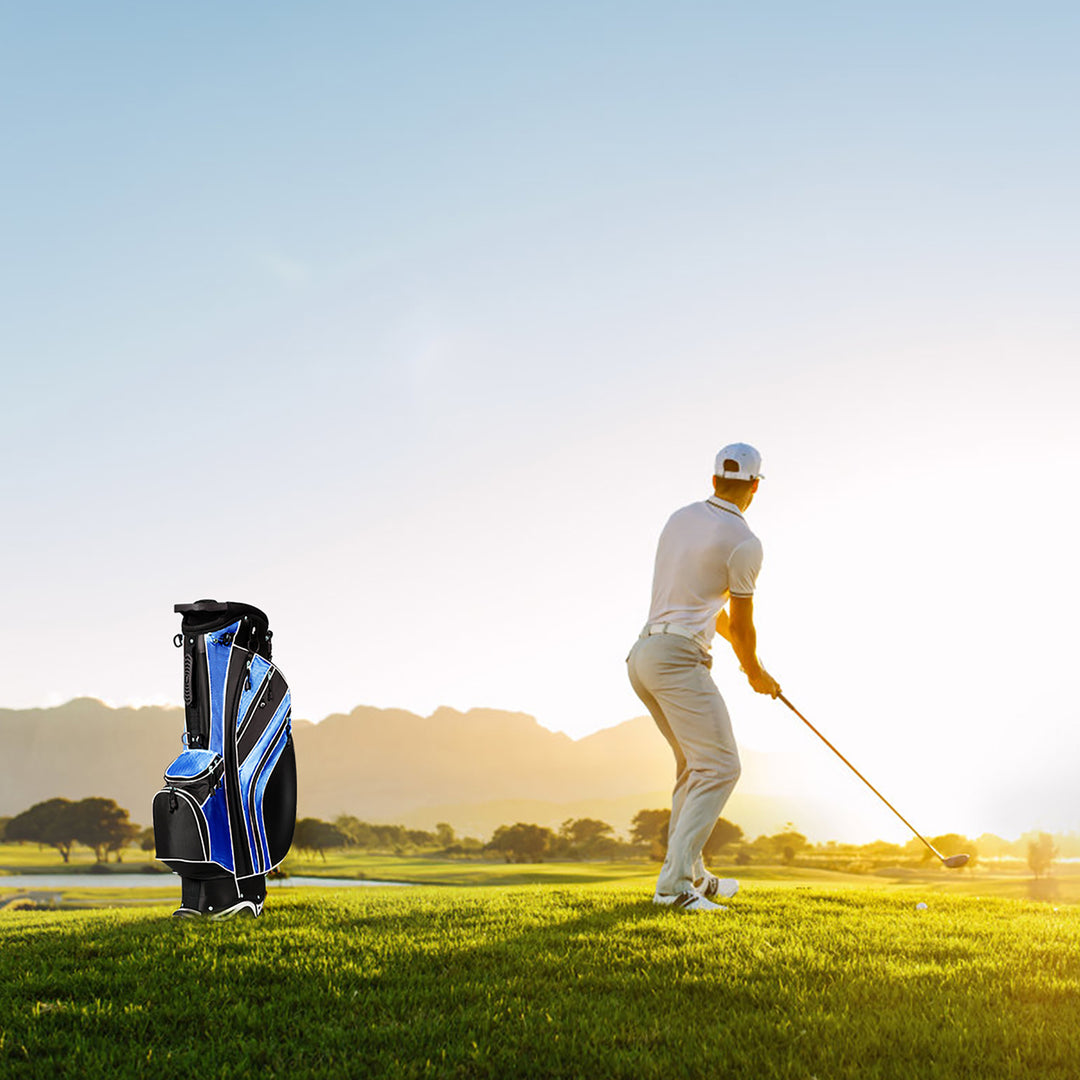 Golf Stand Cart Bag Club w/6 Way Divider Carry Organizer Pockets Storage Blue Image 3