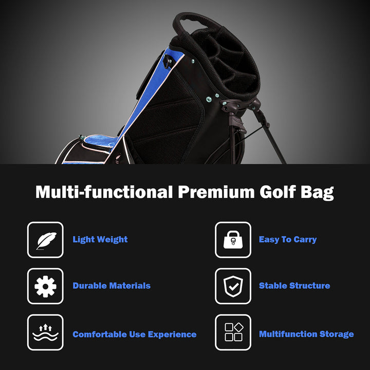 Golf Stand Cart Bag Club w/6 Way Divider Carry Organizer Pockets Storage Blue Image 4